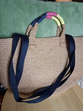 Gap Jute Market Beach Woven Straw Tote Bag with Color-Accent Handles - Natural